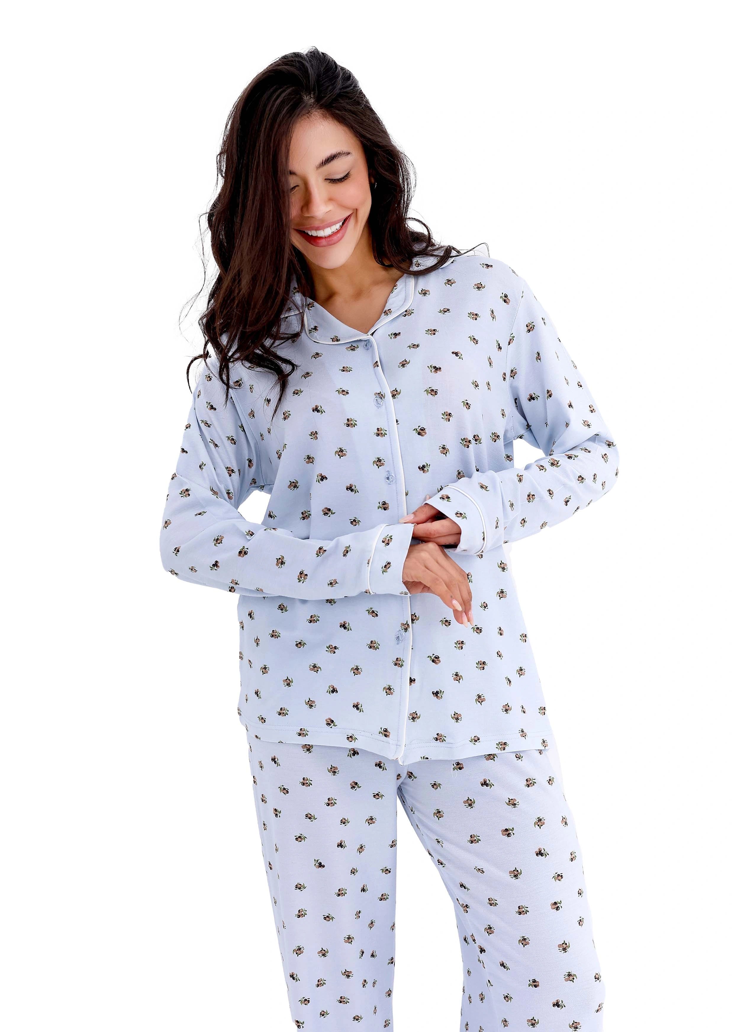 K602 PRETTY BERRIES LONG-SLEEVE BUTTON-UP PAJAMA SET