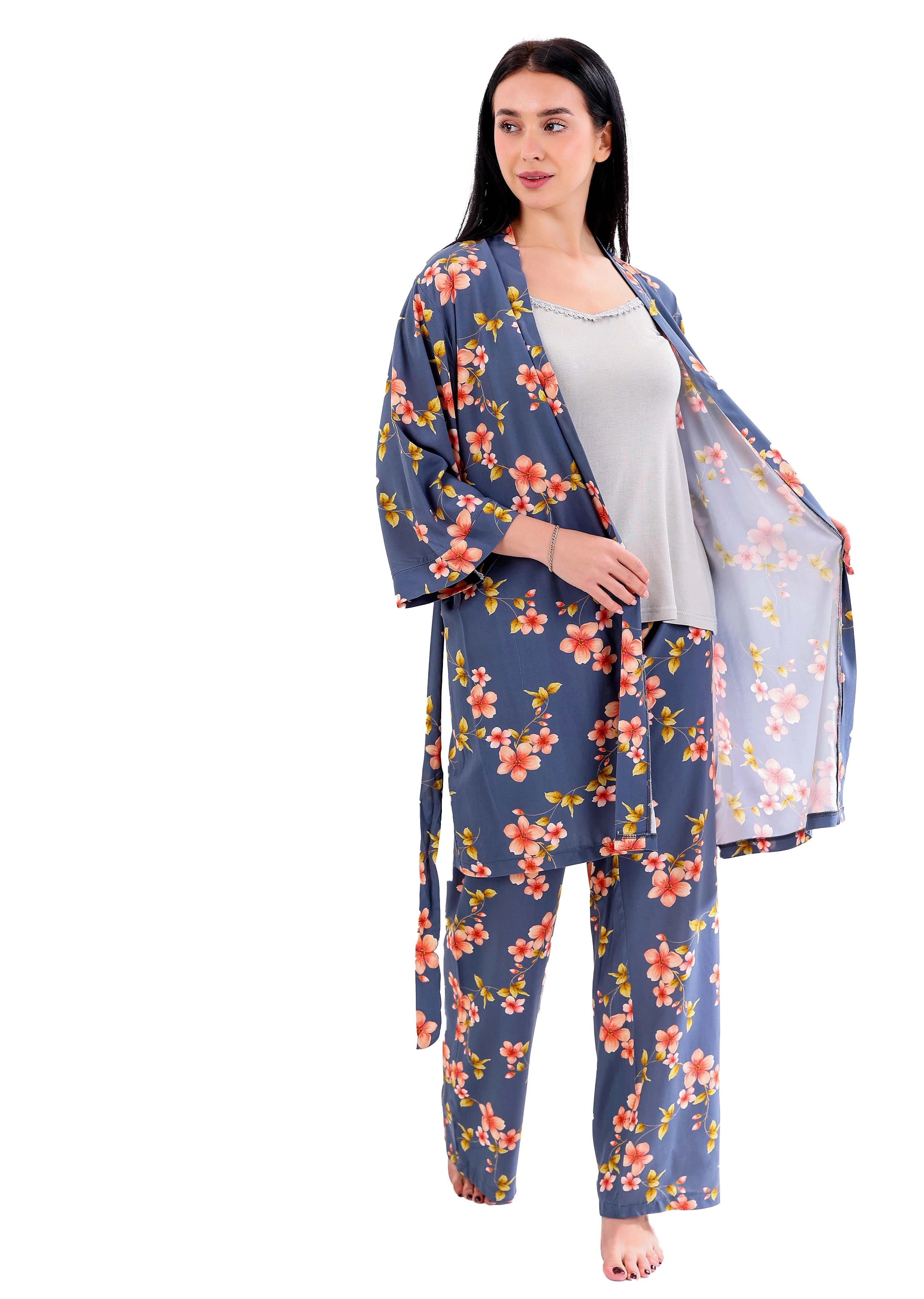 K805 FLORAL 3 PIECES PAJAMA SET