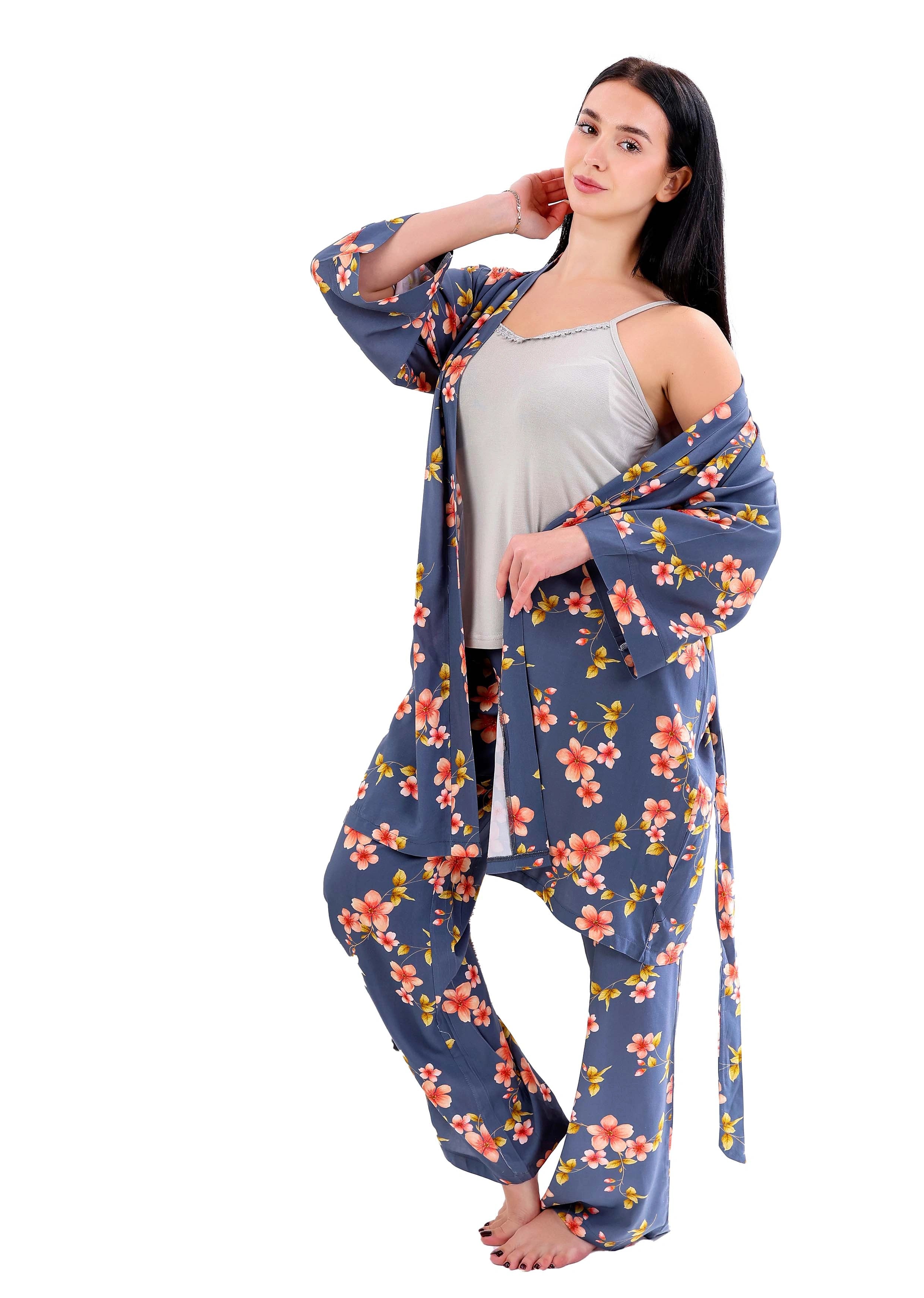 K805 FLORAL 3 PIECES PAJAMA SET