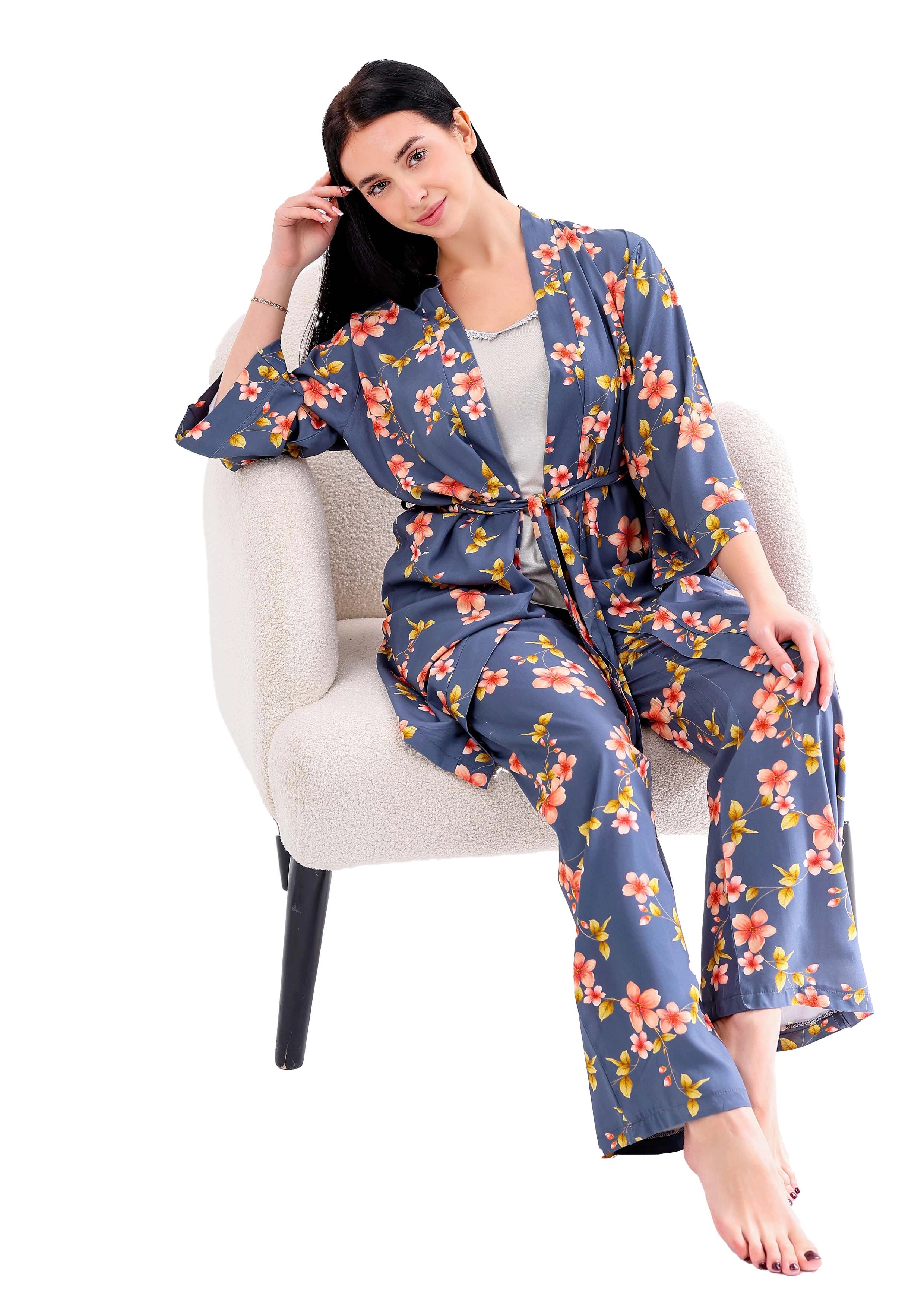 K805 FLORAL 3 PIECES PAJAMA SET