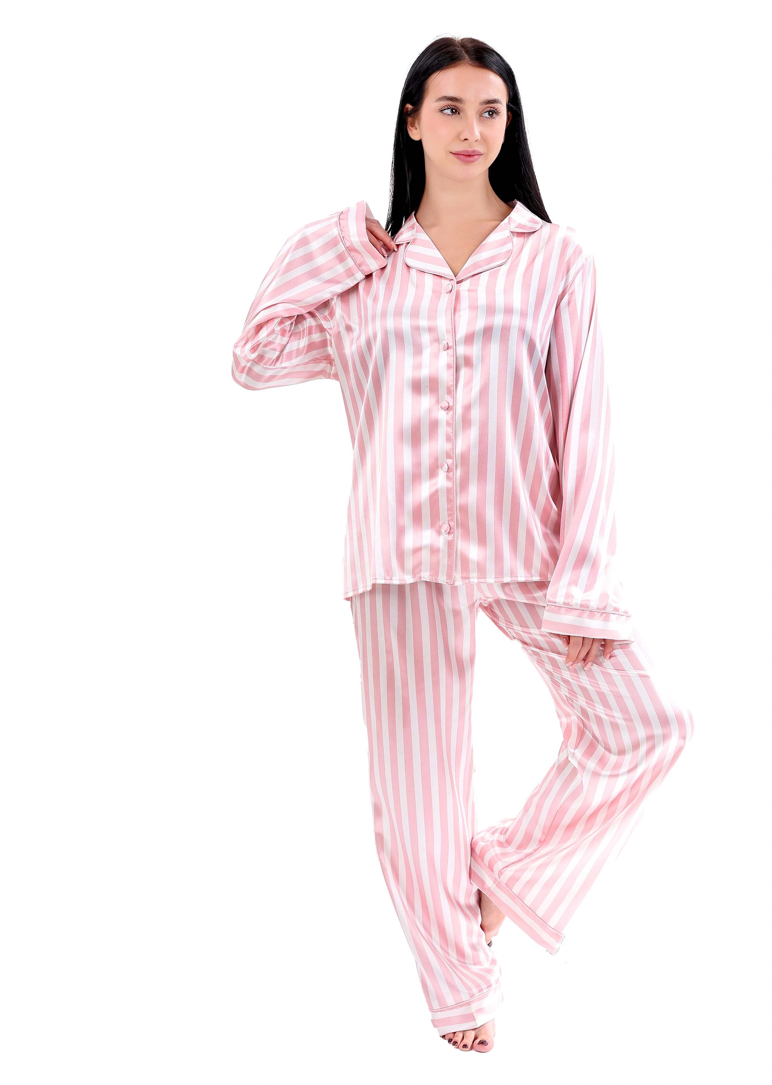 K612 SATIN PINK & BLUE BUTTONED UP PAJAMA SET