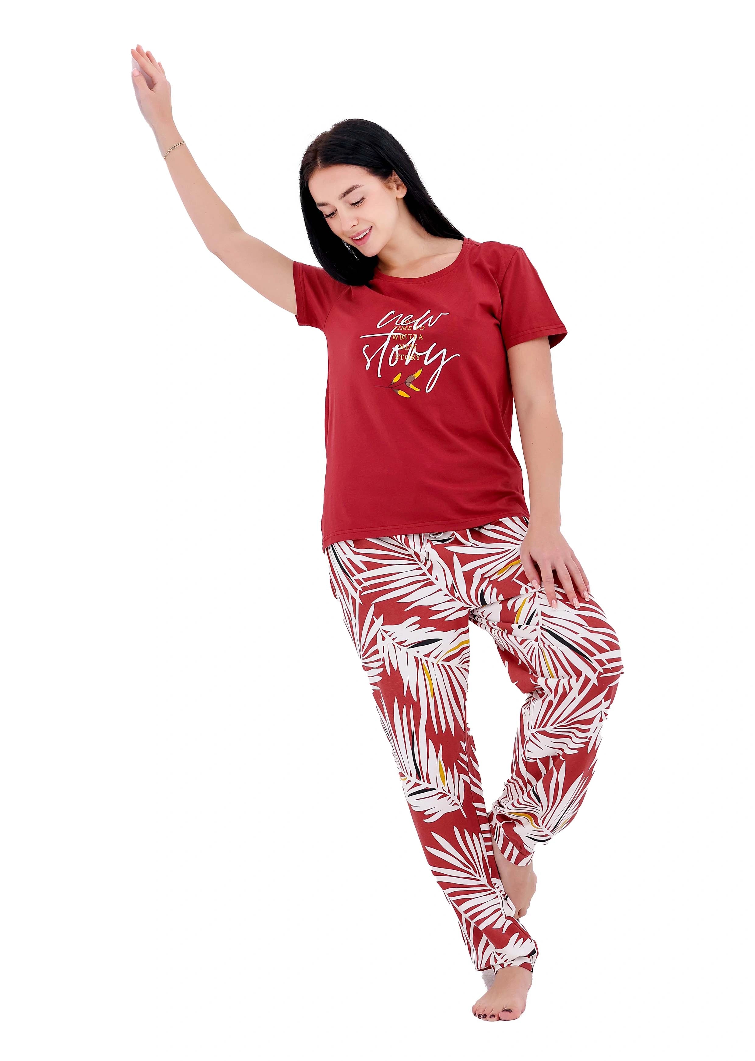 L119 RED PALM TREES PAJAMA SET