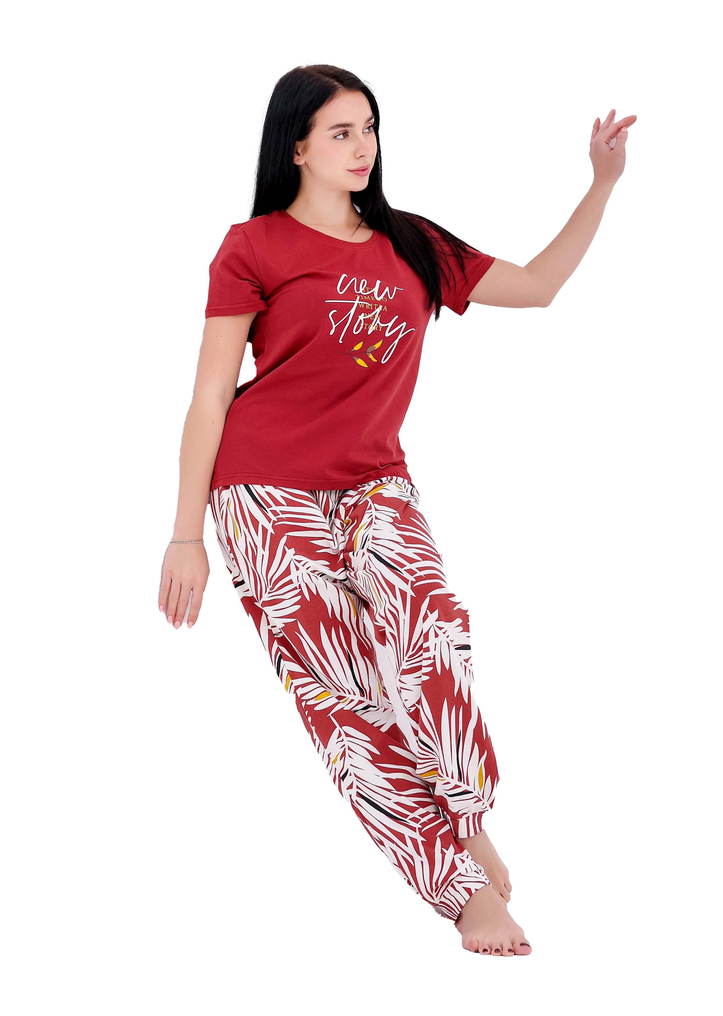 L119 RED PALM TREES PAJAMA SET
