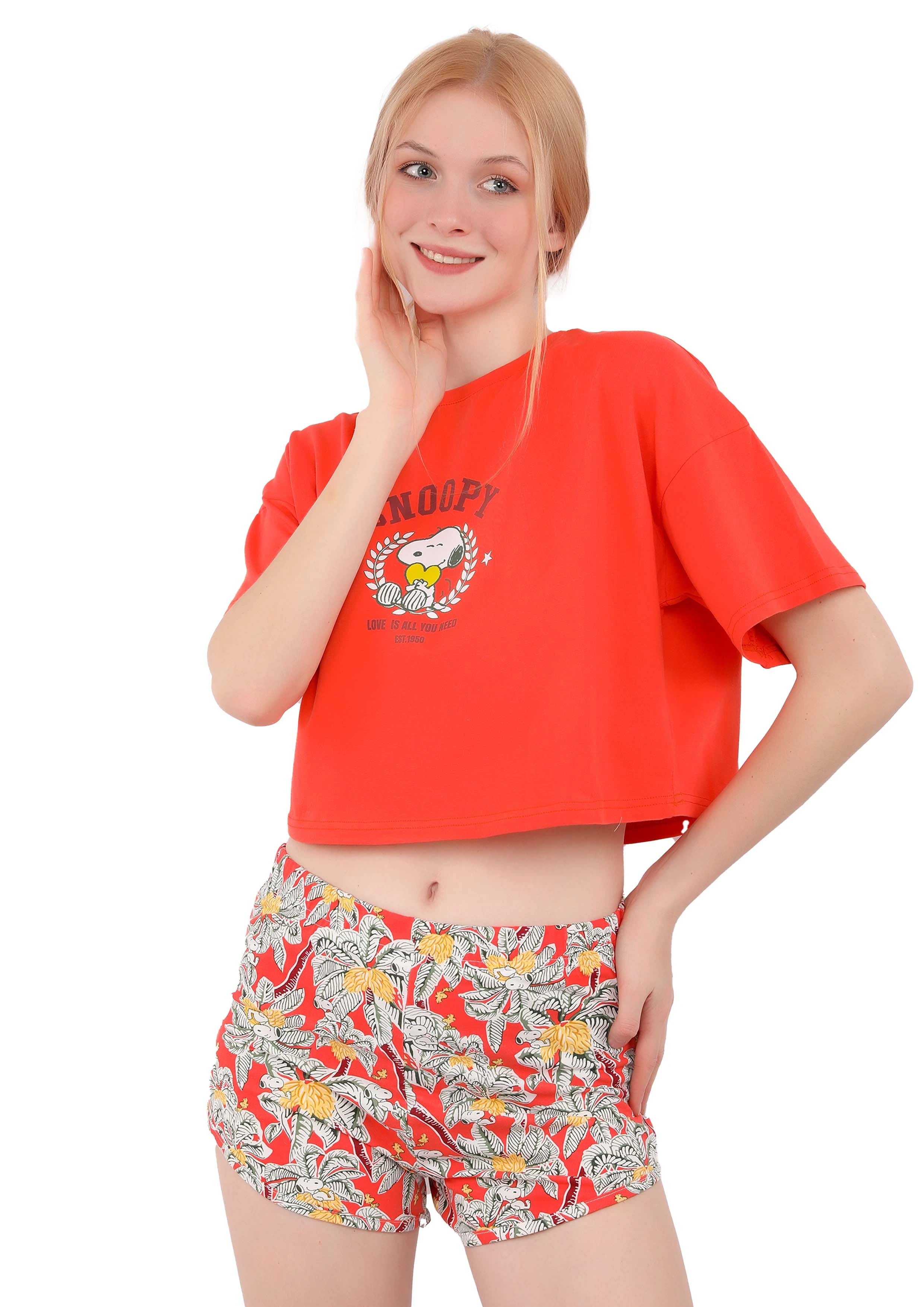S243 SNOOPY PALMS CROP-TOP SHORTS PAJAMA SET