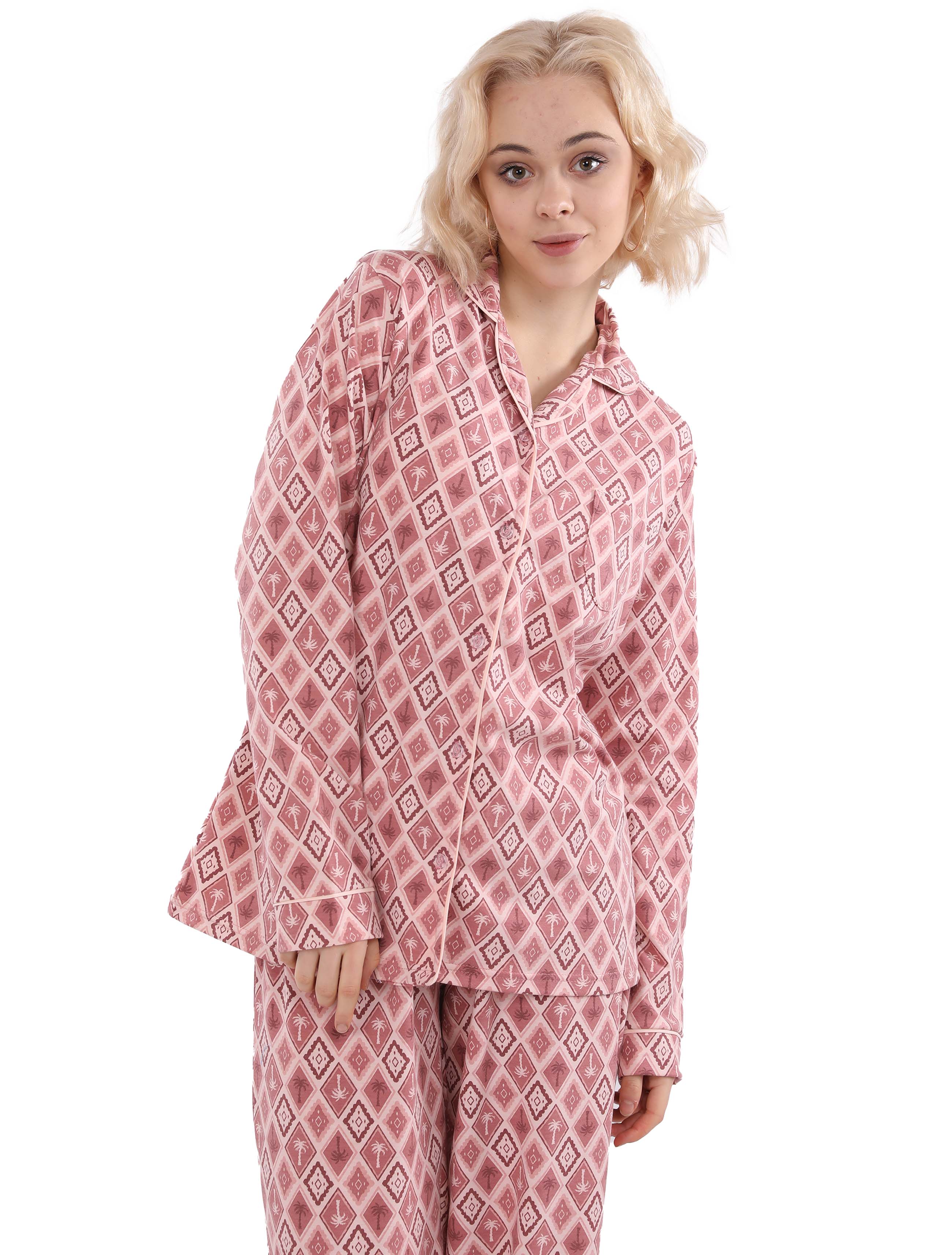 S607 COLORFUL PALMS PANTS PAJAMA SET