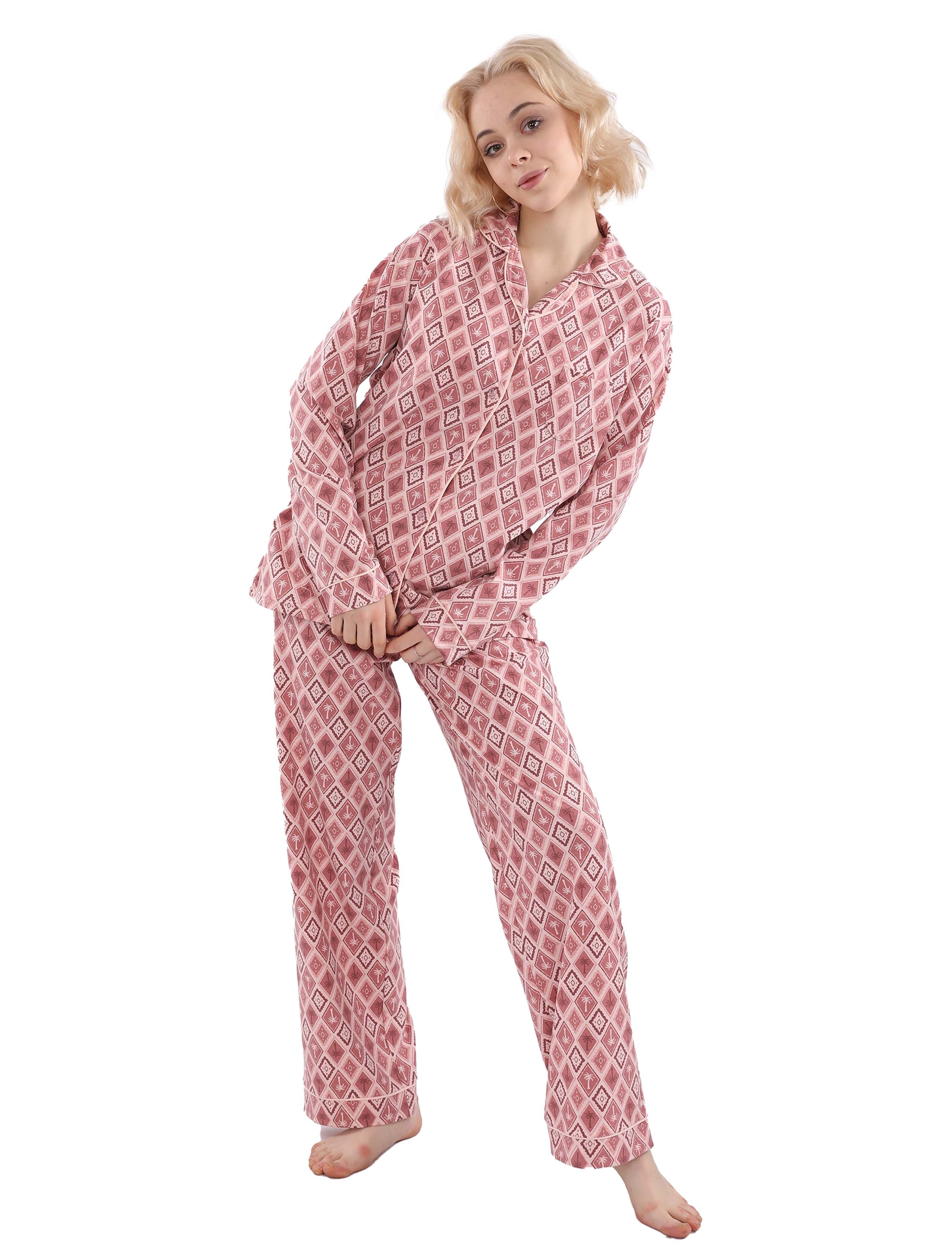 S607 COLORFUL PALMS PANTS PAJAMA SET