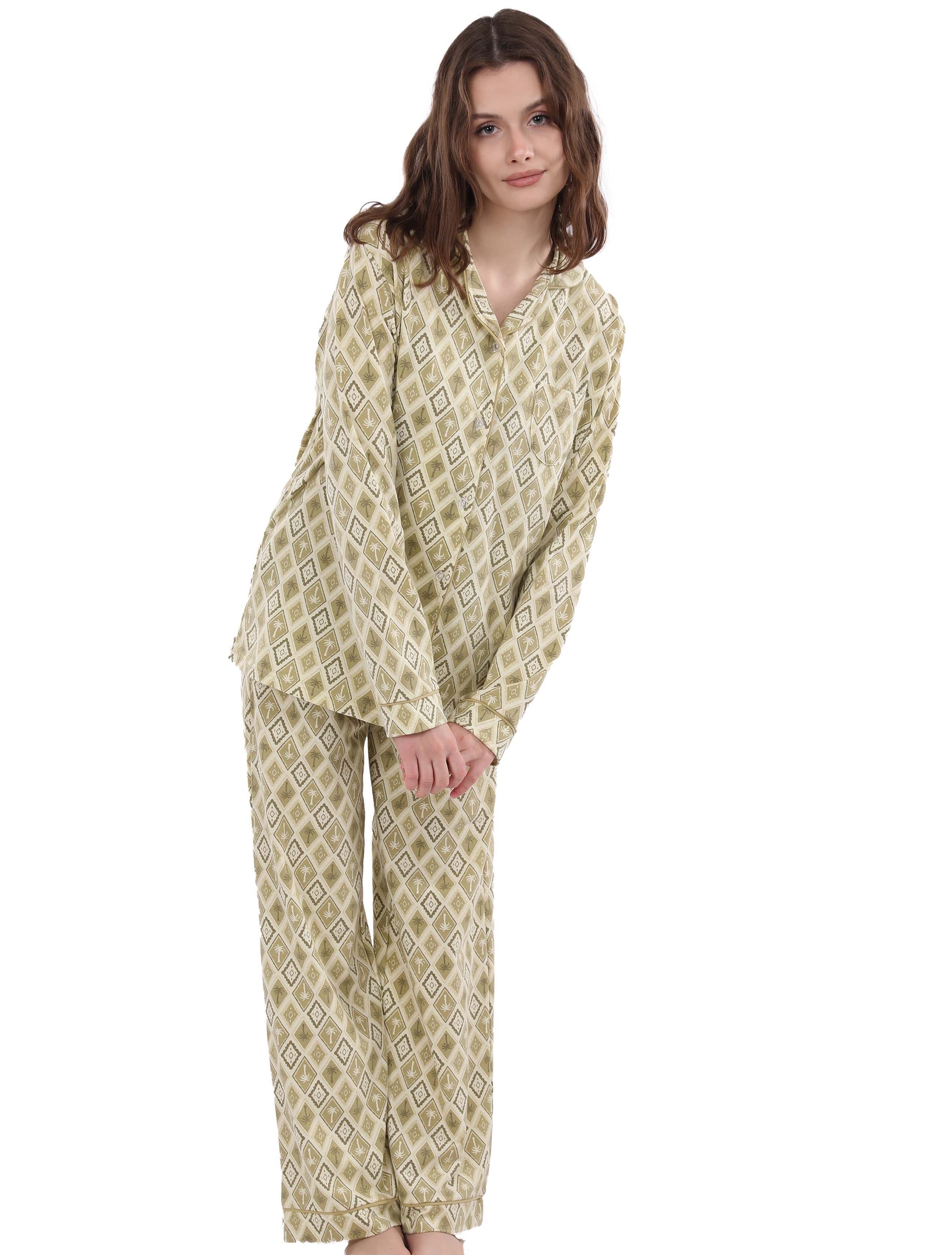 S607 COLORFUL PALMS PANTS PAJAMA SET