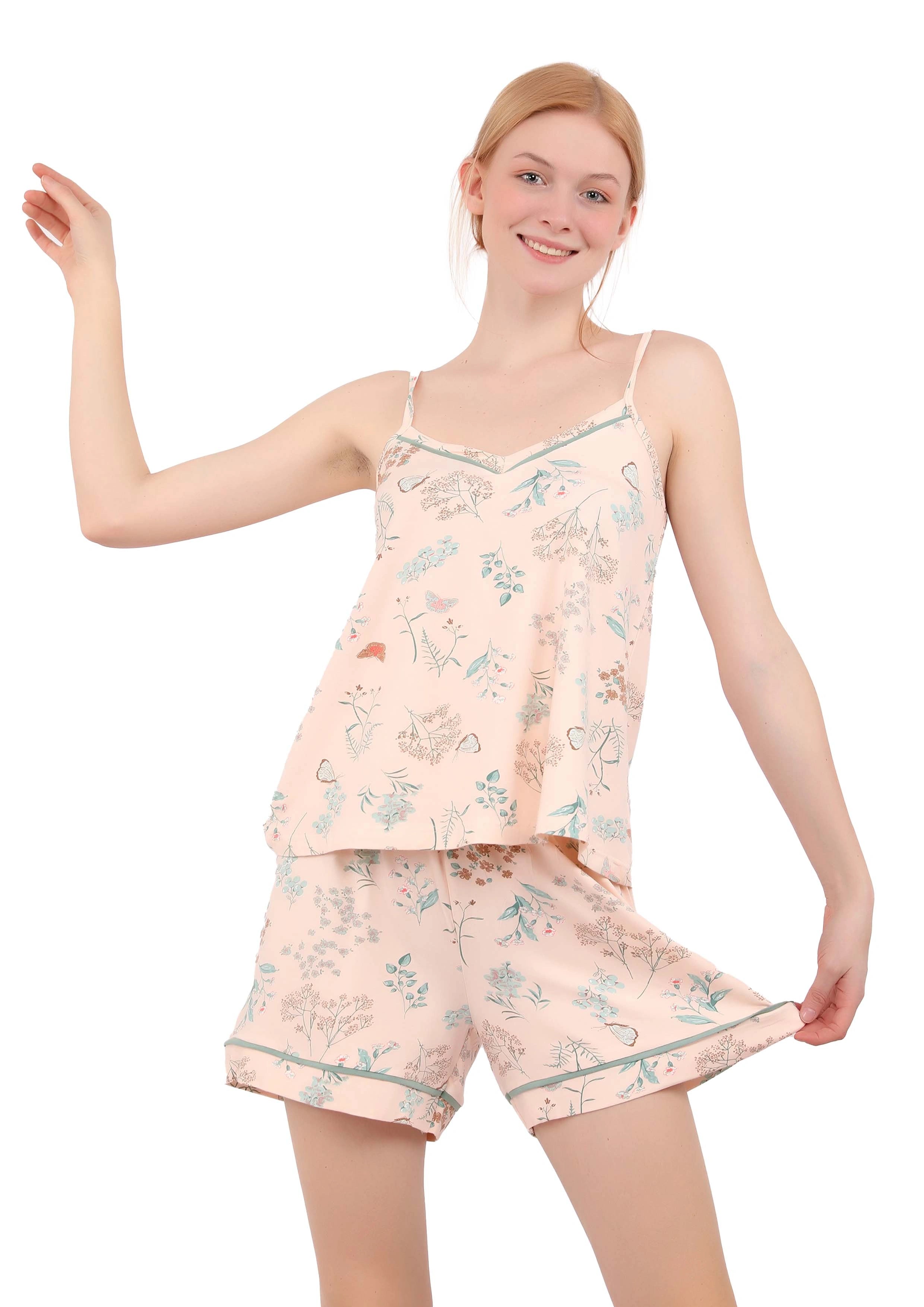 V218 Pastel Spring Blossoms Short Pajama Set