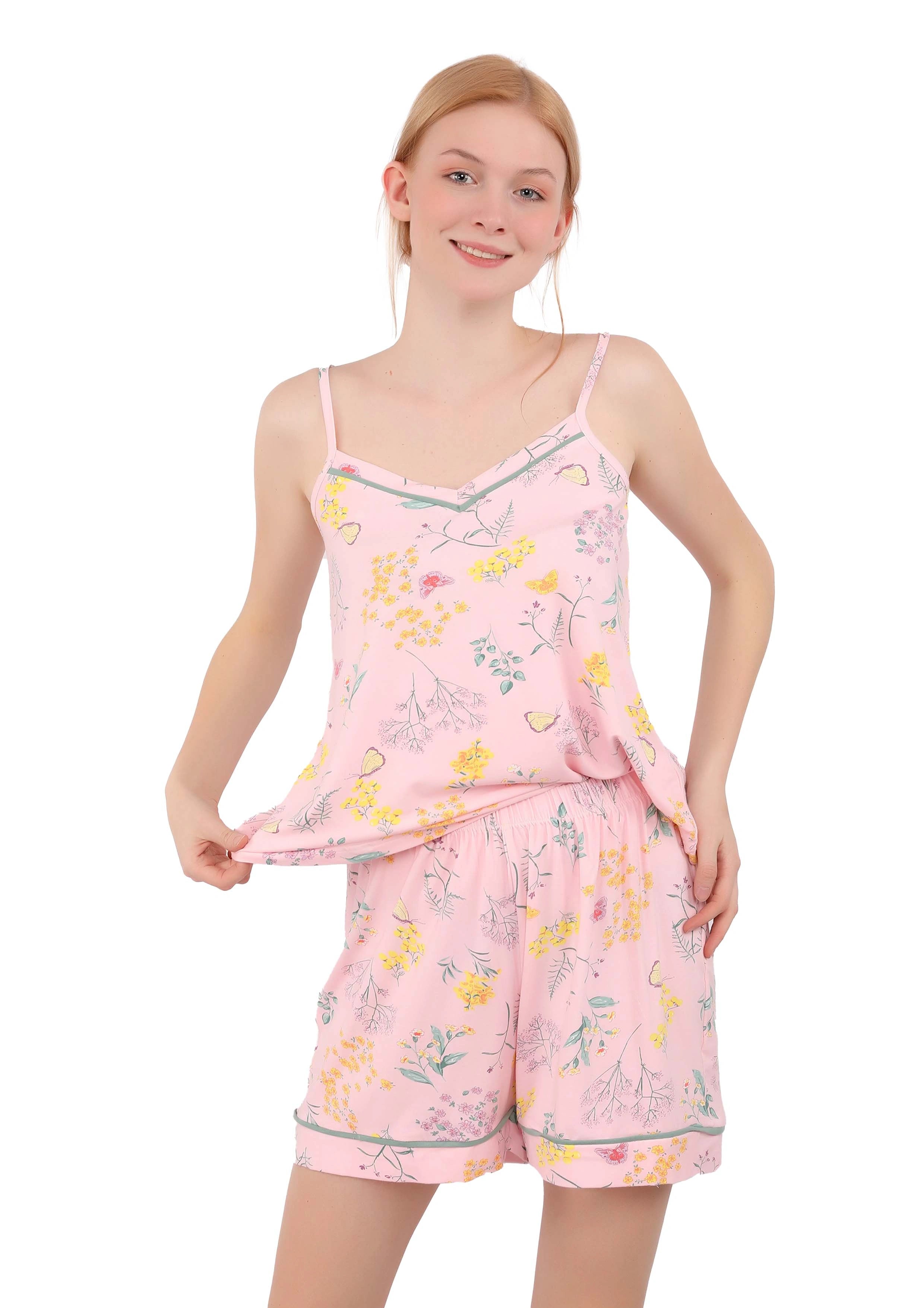 V218 Pastel Spring Blossoms Short Pajama Set