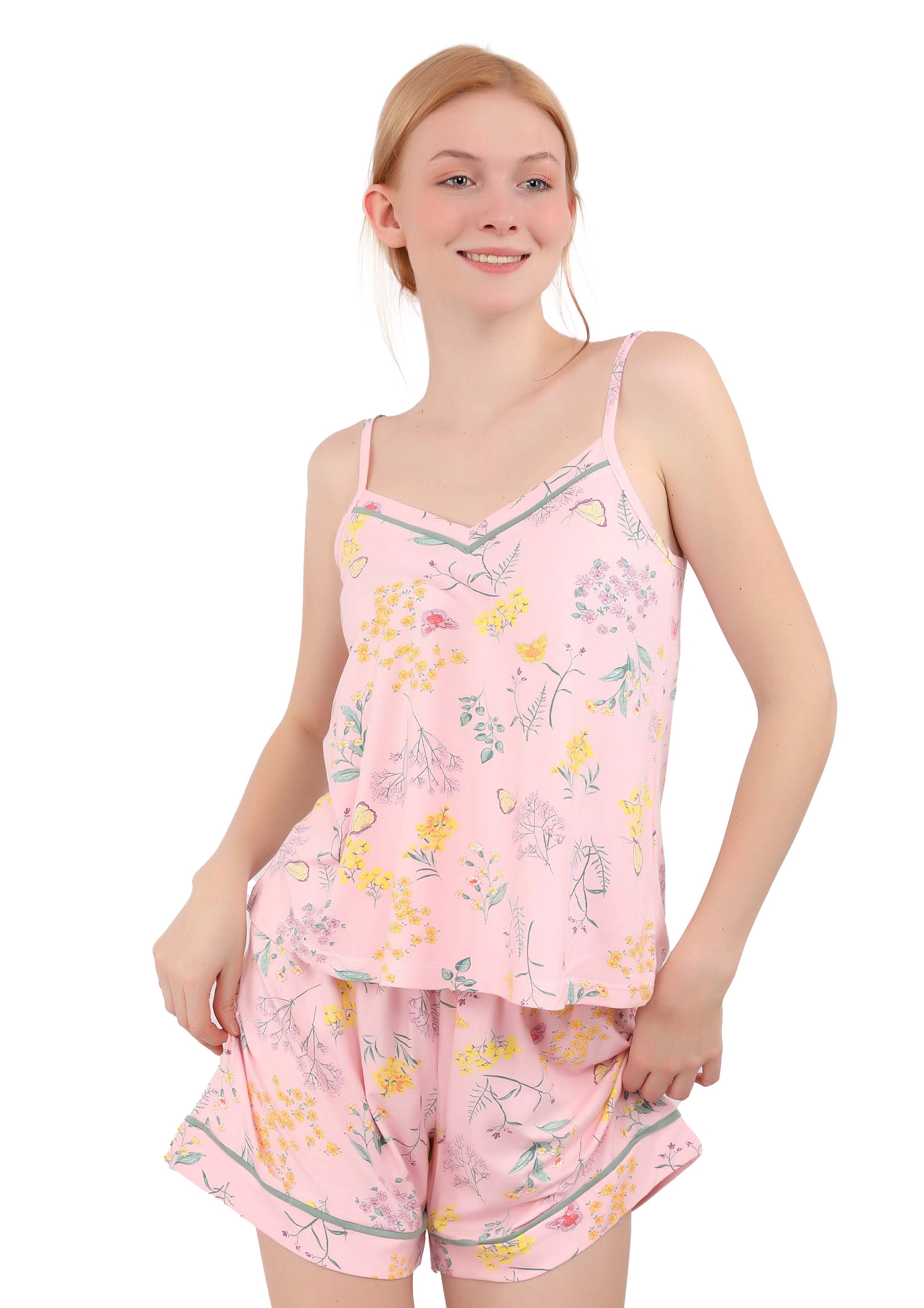V218 Pastel Spring Blossoms Short Pajama Set