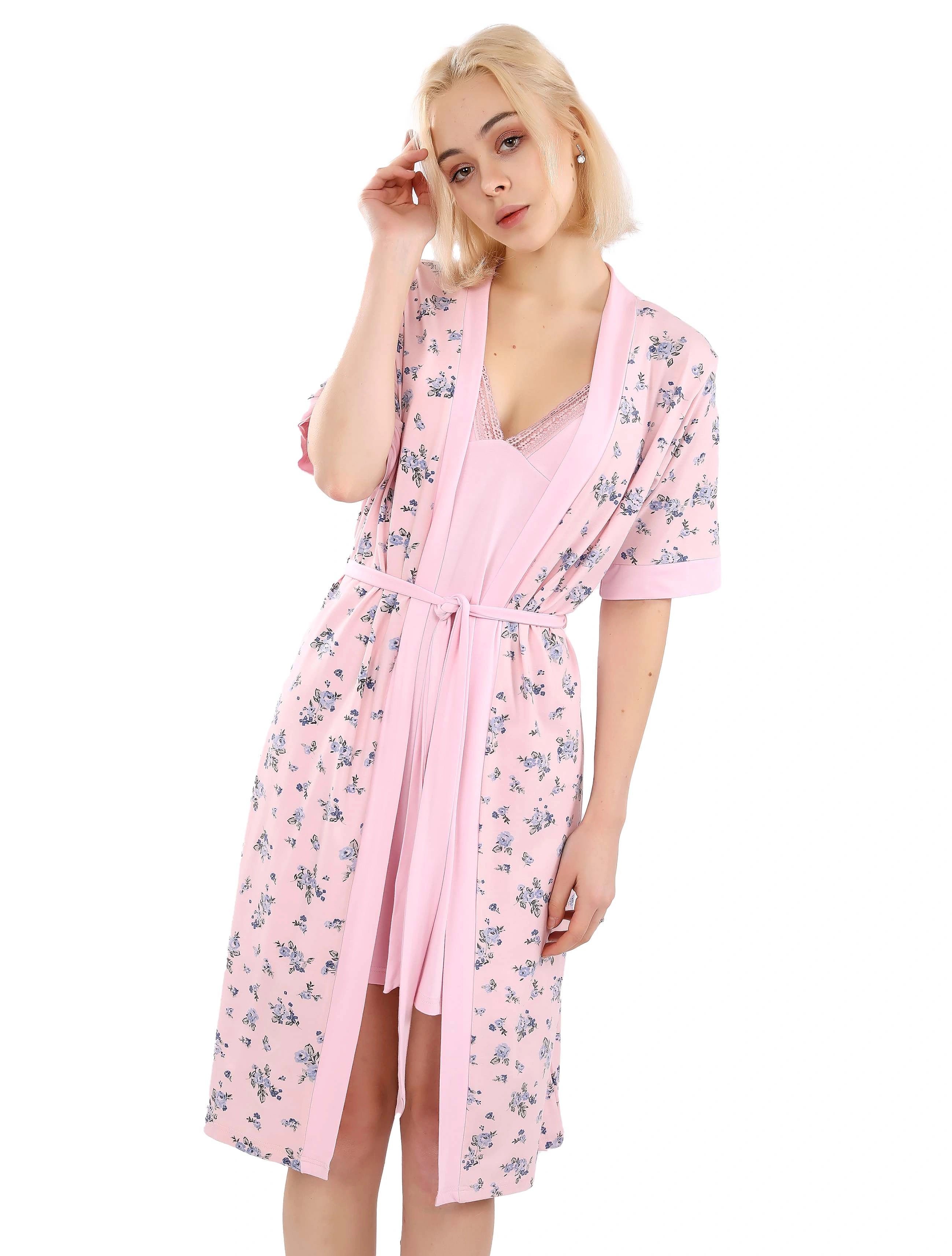 V716 PINK BLOSSOMS 2-PIECE ROBE SET
