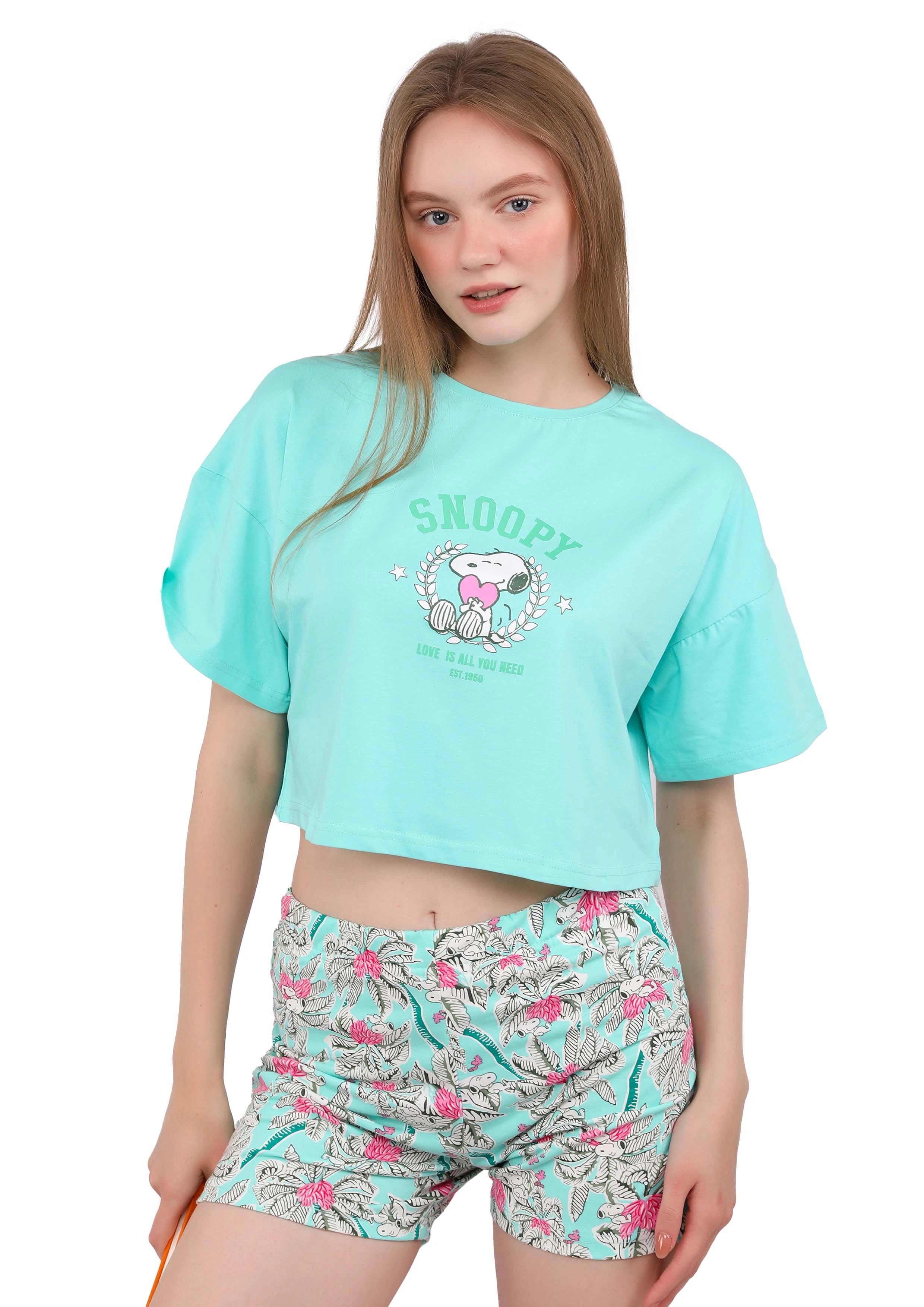 S243 SNOOPY PALMS CROP-TOP SHORTS PAJAMA SET