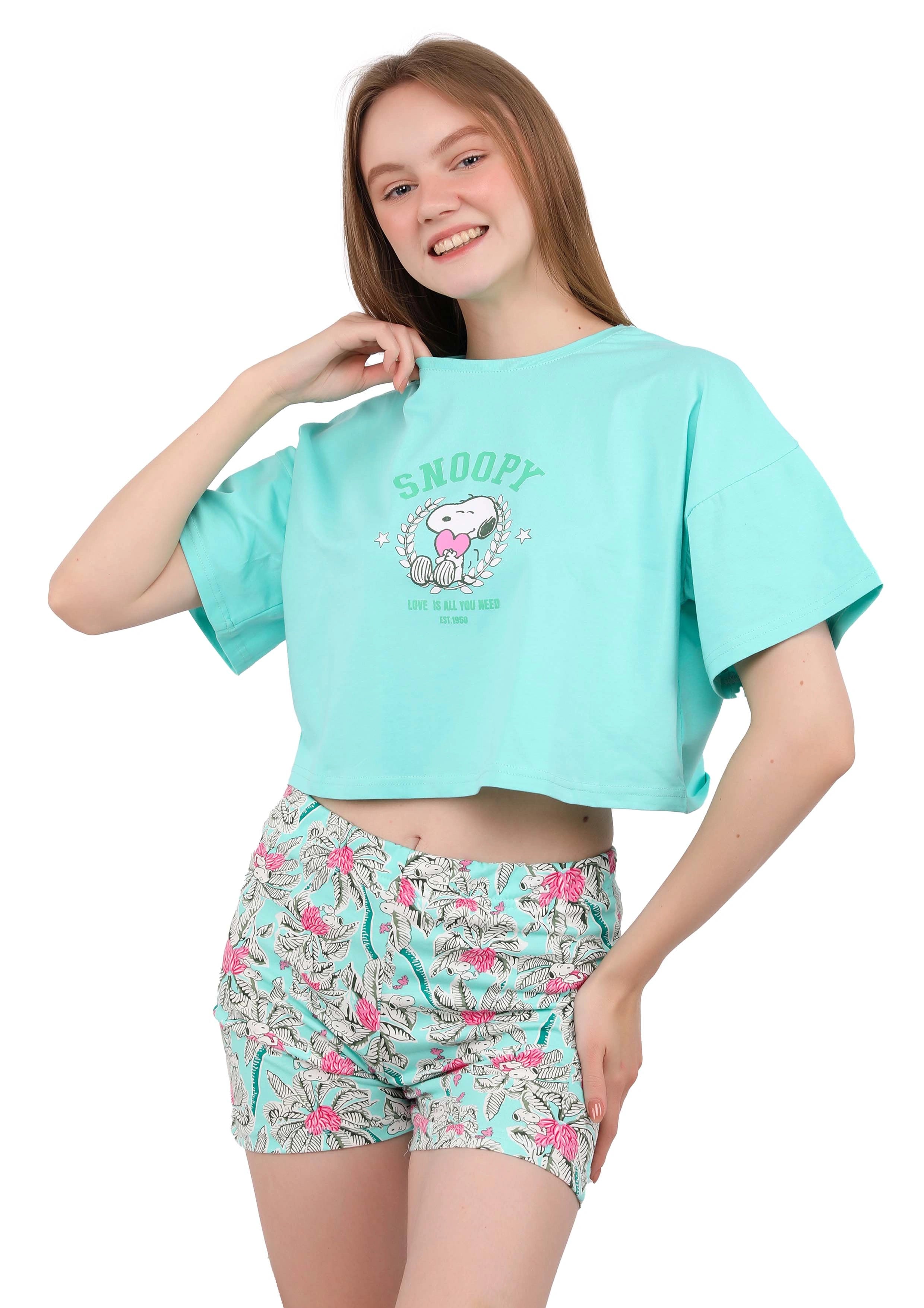 S243 SNOOPY PALMS CROP-TOP SHORTS PAJAMA SET