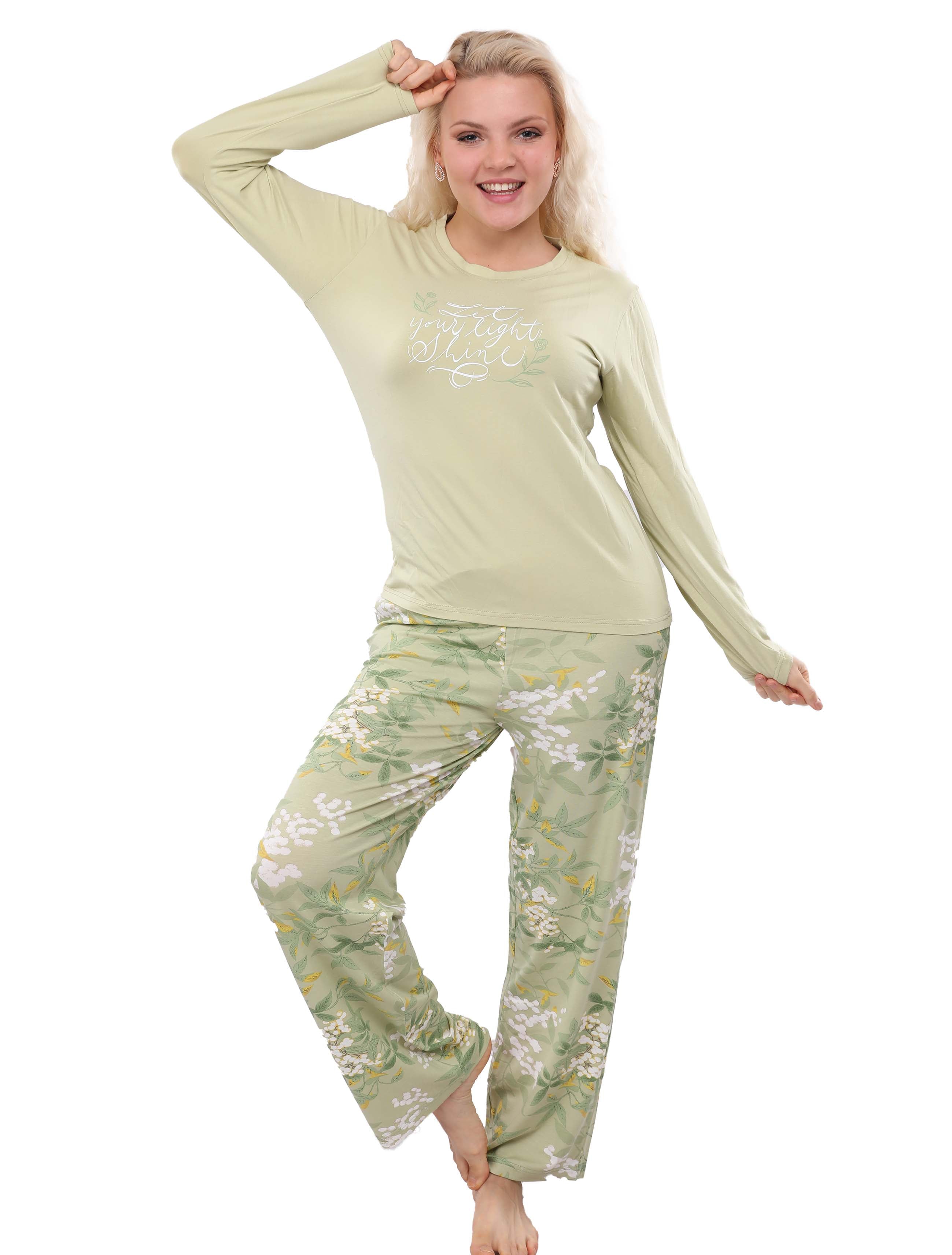 V116 TREE LEAVES PANTS PAJAMA SET