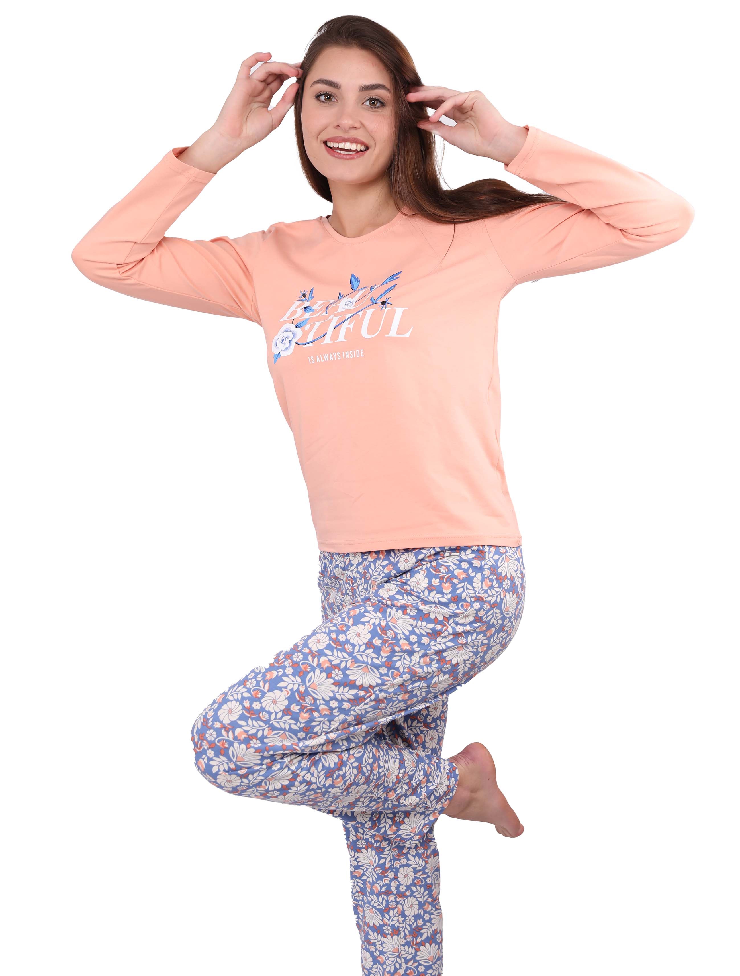 S104 WHITE ROSE PANTS PAJAMA SET