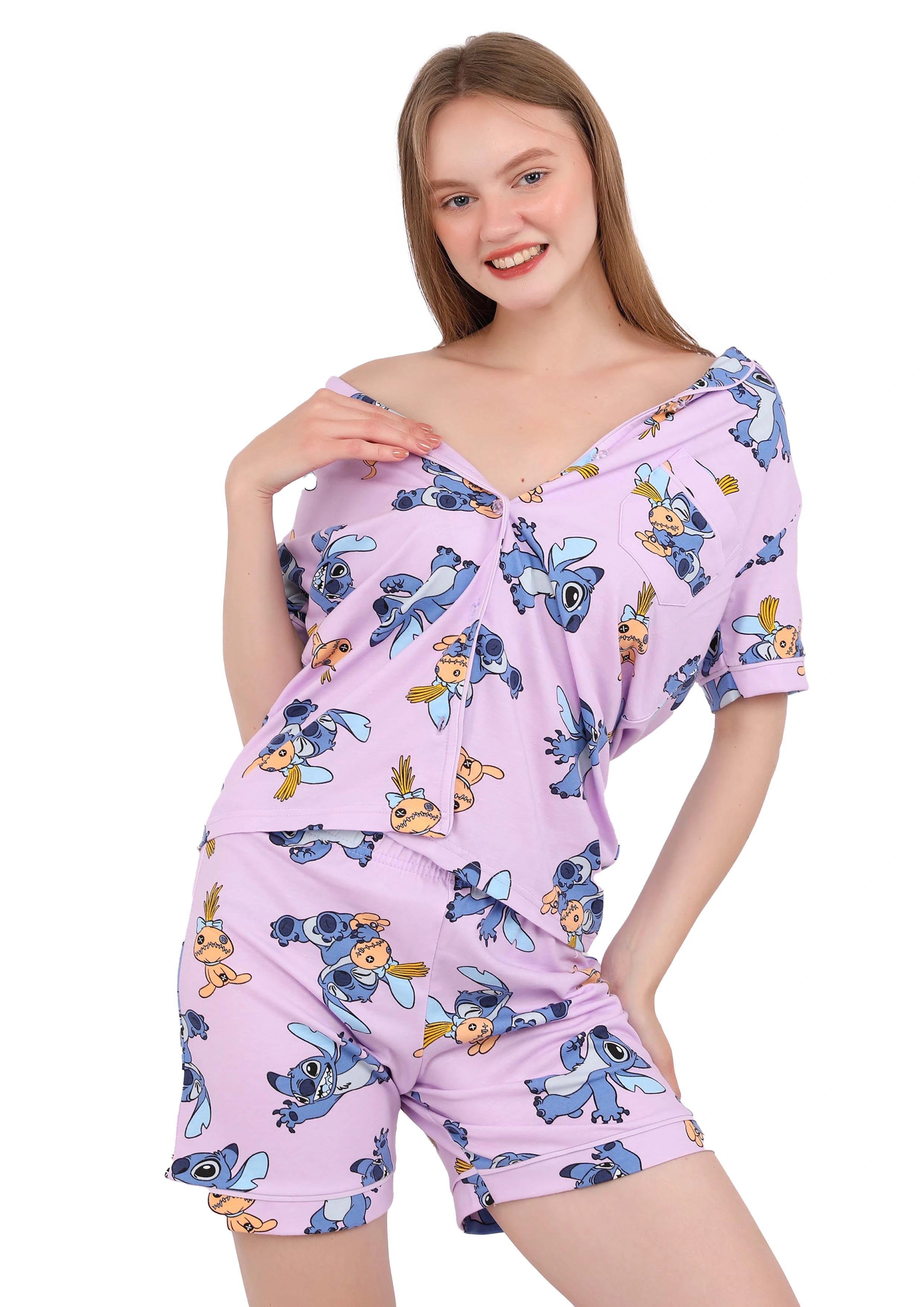 طقم بيجامة قصيرة بأزرار LILO AND STITCH طراز S514
