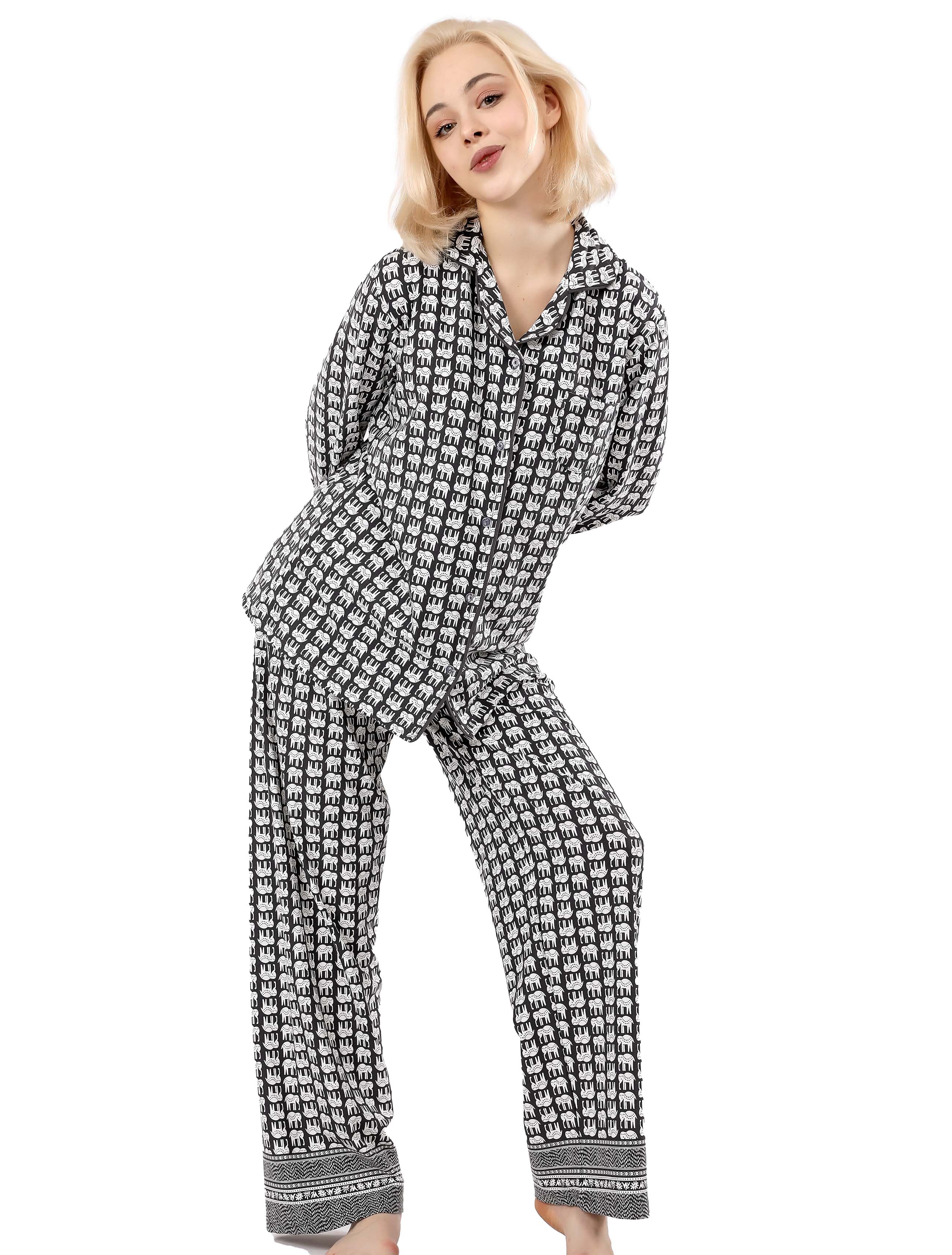 S605 Elephant Long Sleeves Buttoned Pajama Set