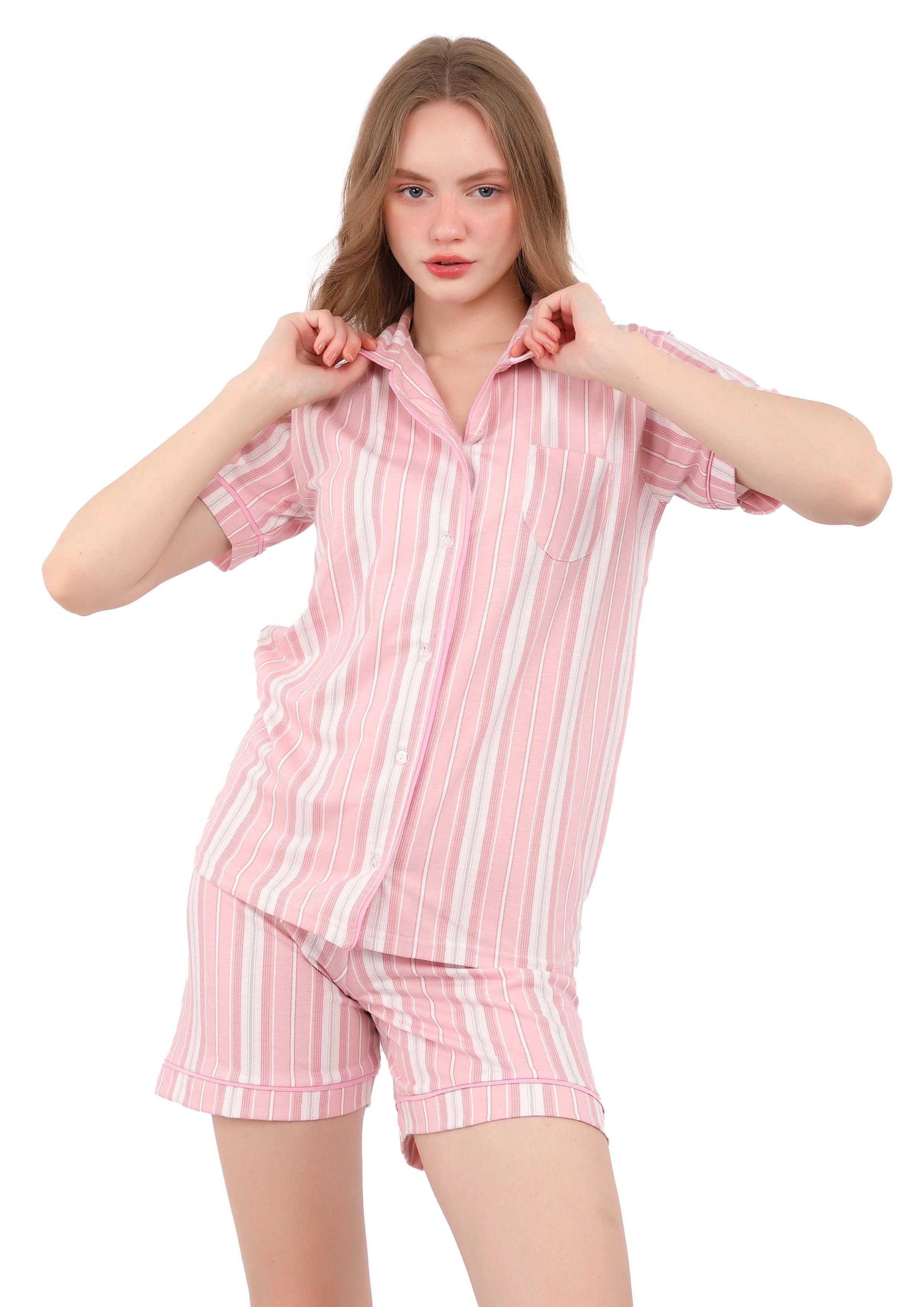 S515 SWEET BONBON SHORTS BUTTONED-UP PAJAMA SET
