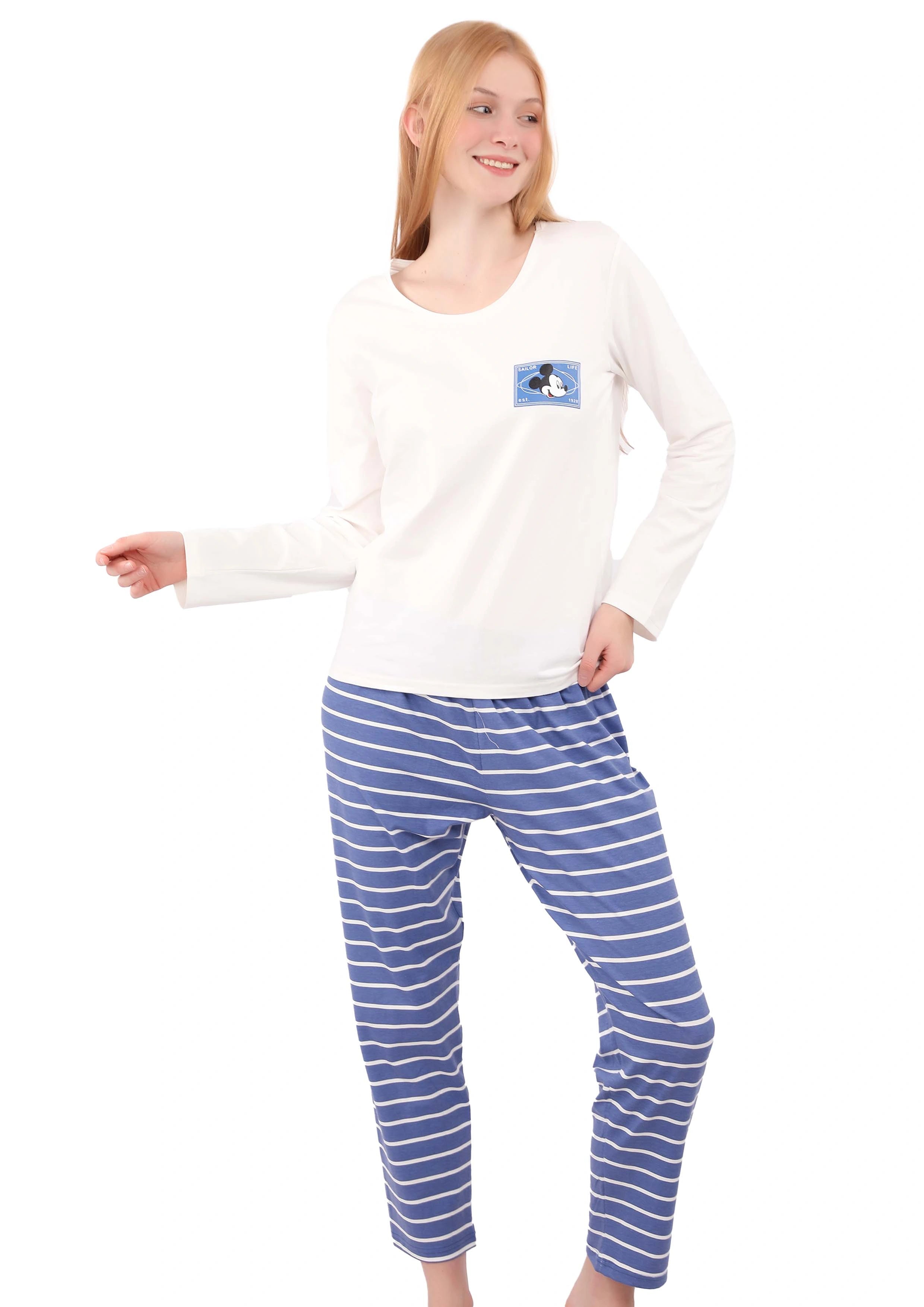 S130 mickey stripes long sleeves pajama set