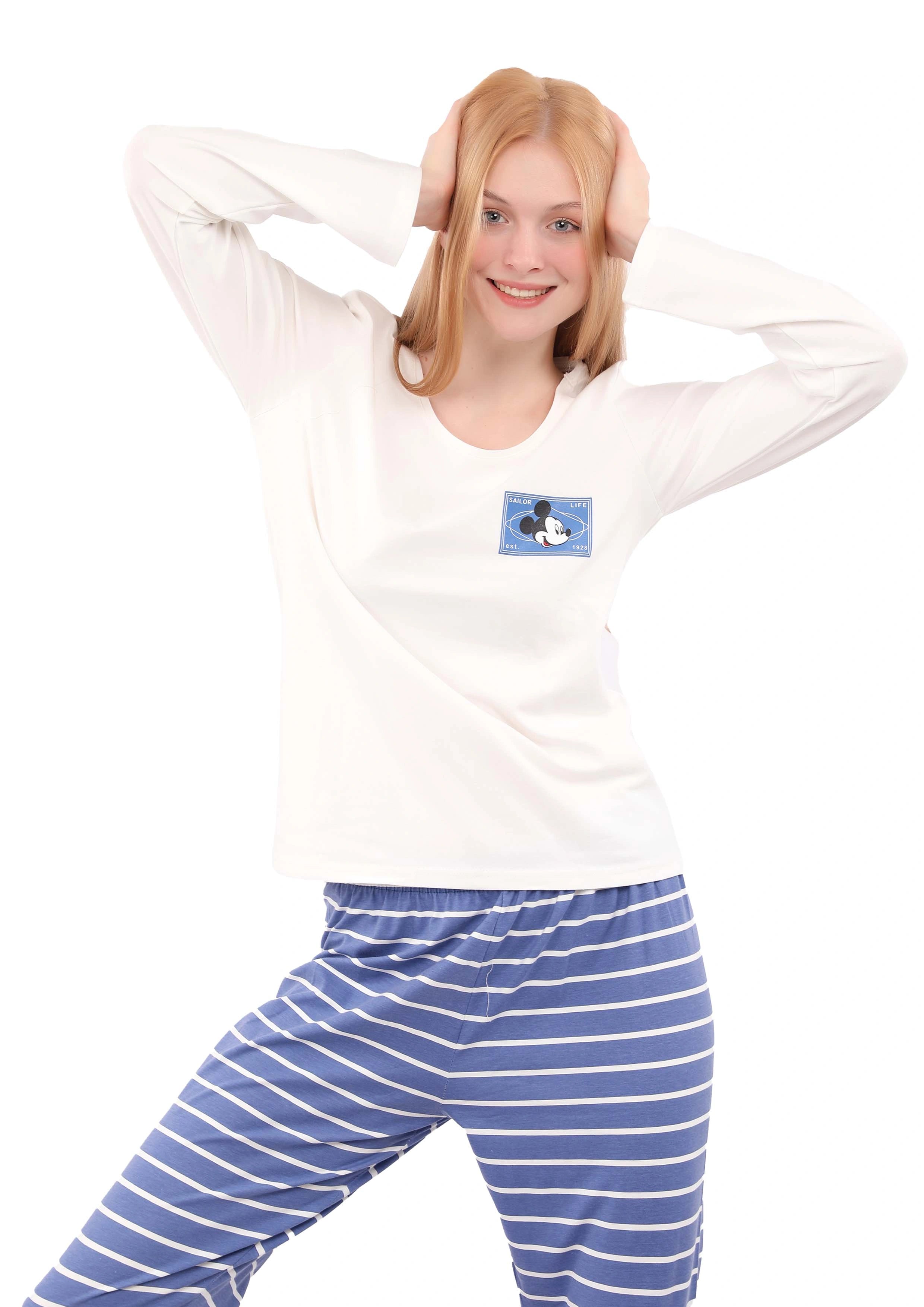 S130 mickey stripes long sleeves pajama set