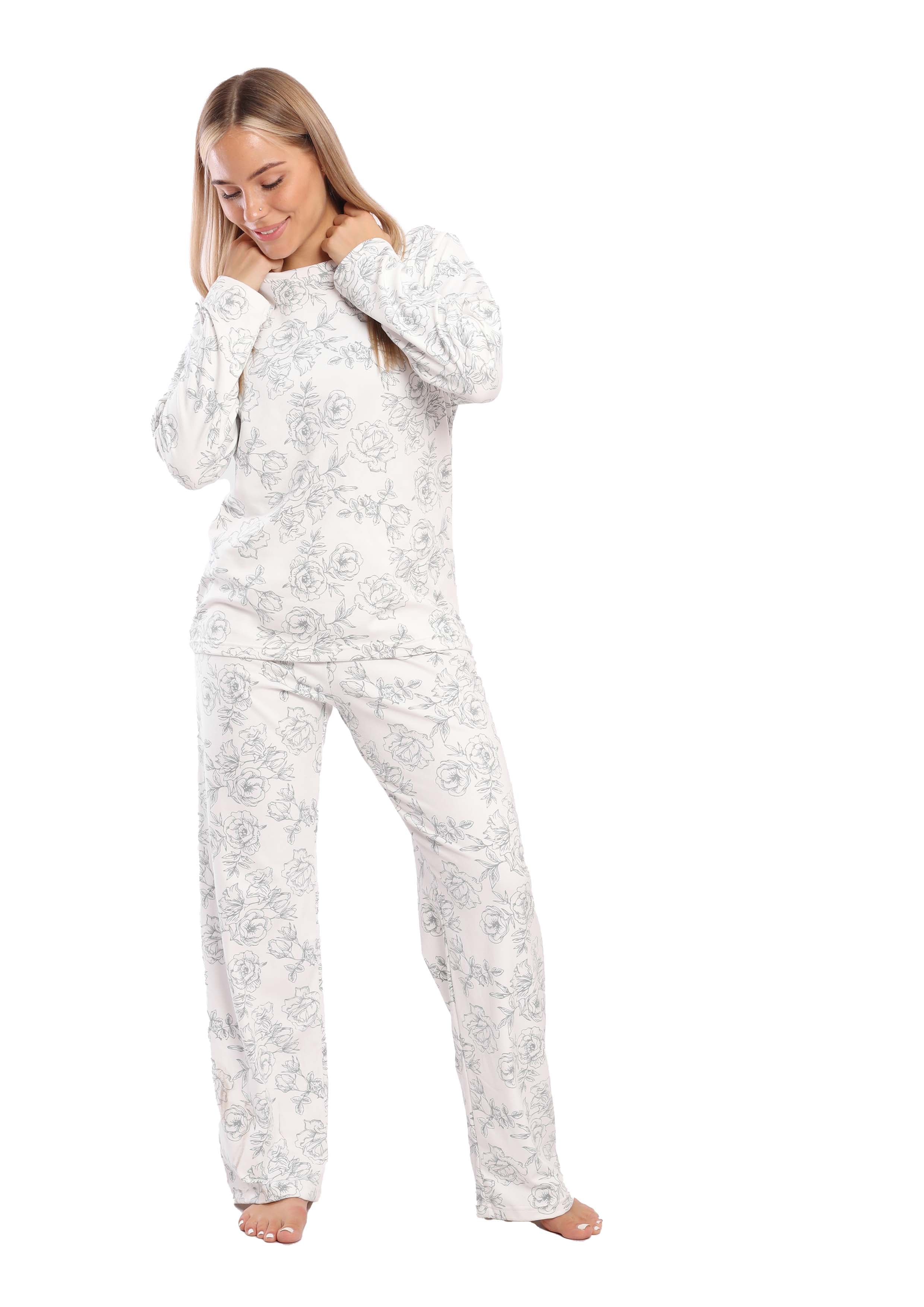 C314 WHITE ROSES LONG SLEEVES PAJAMA SET