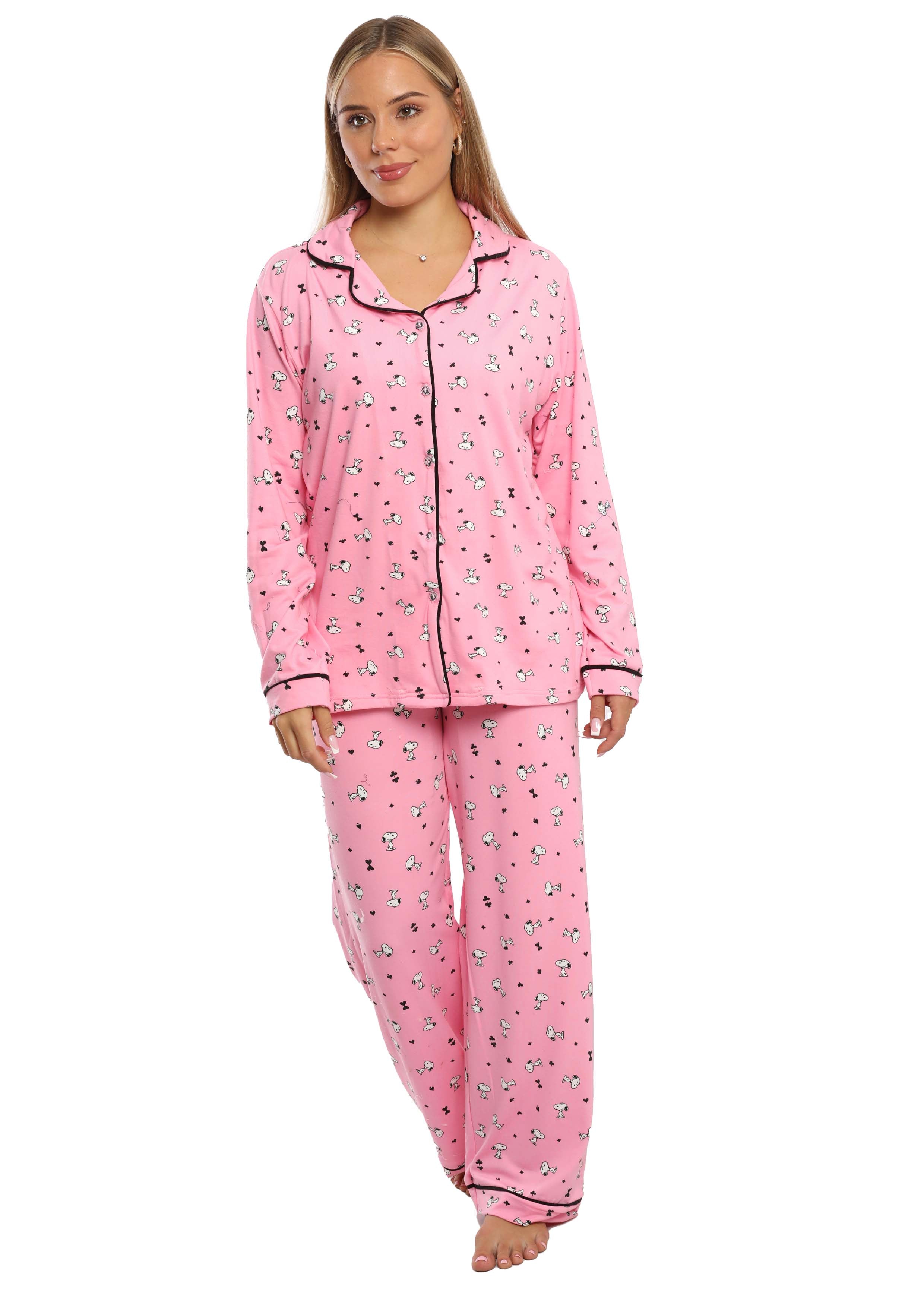 C347 SNOOPY pink and orange BUTTONED PAJAMA SET