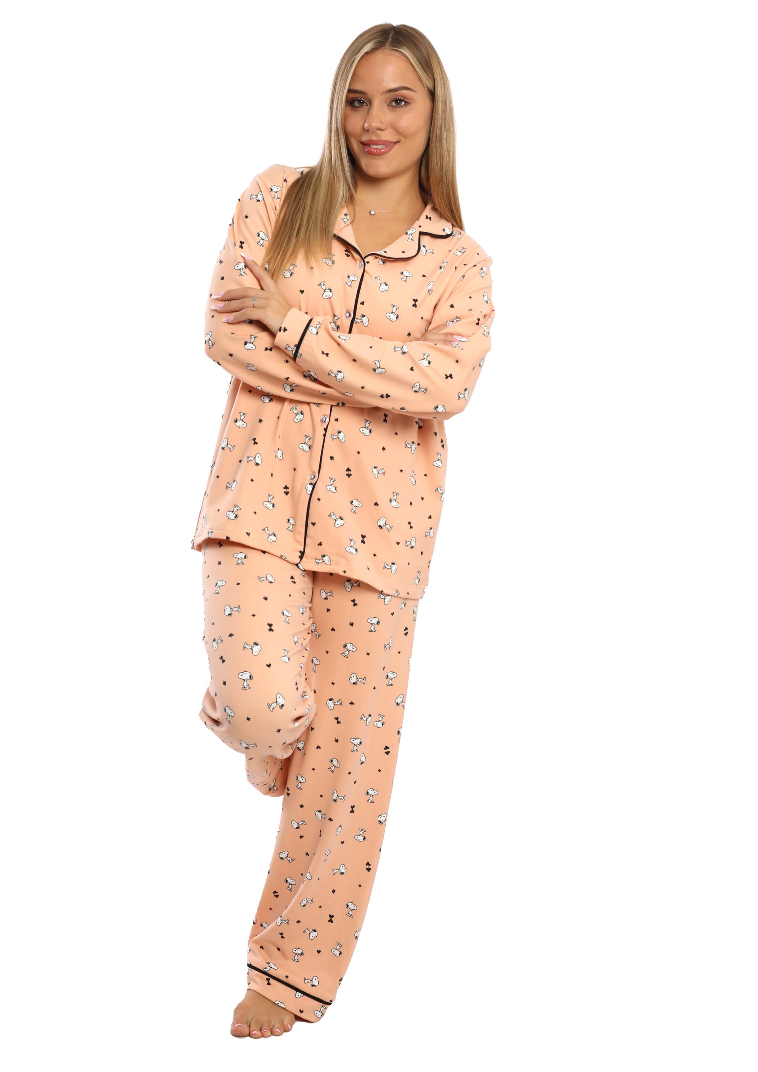 C347 SNOOPY pink and orange BUTTONED PAJAMA SET