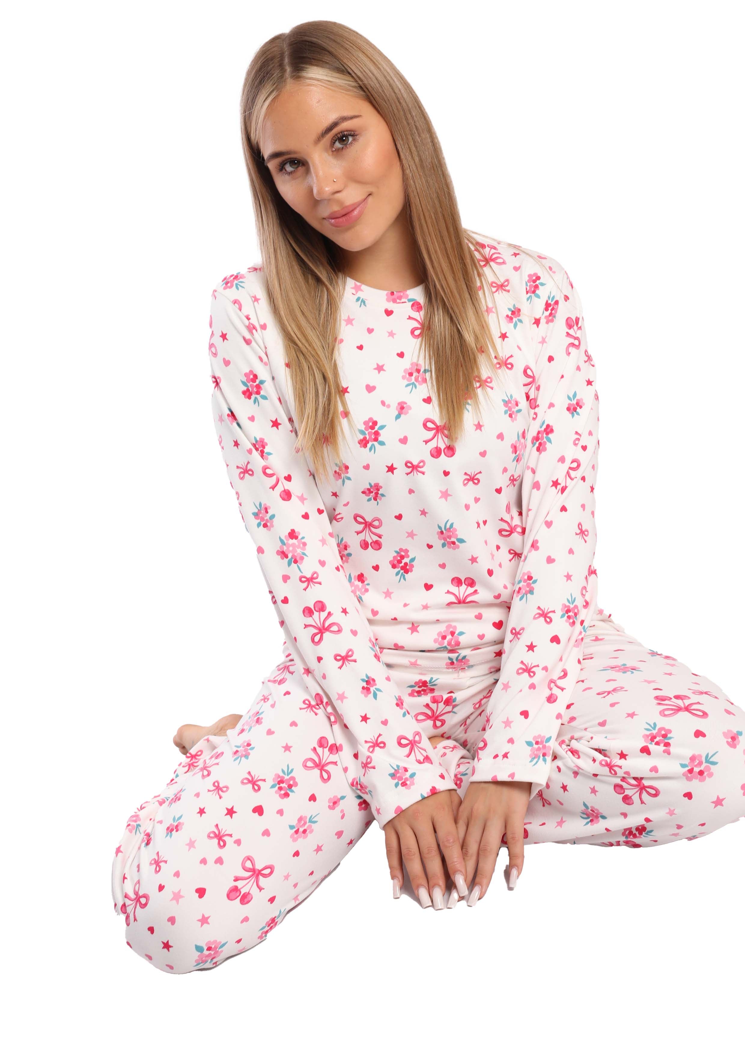 C322 Pink Ribbons Pajama Set