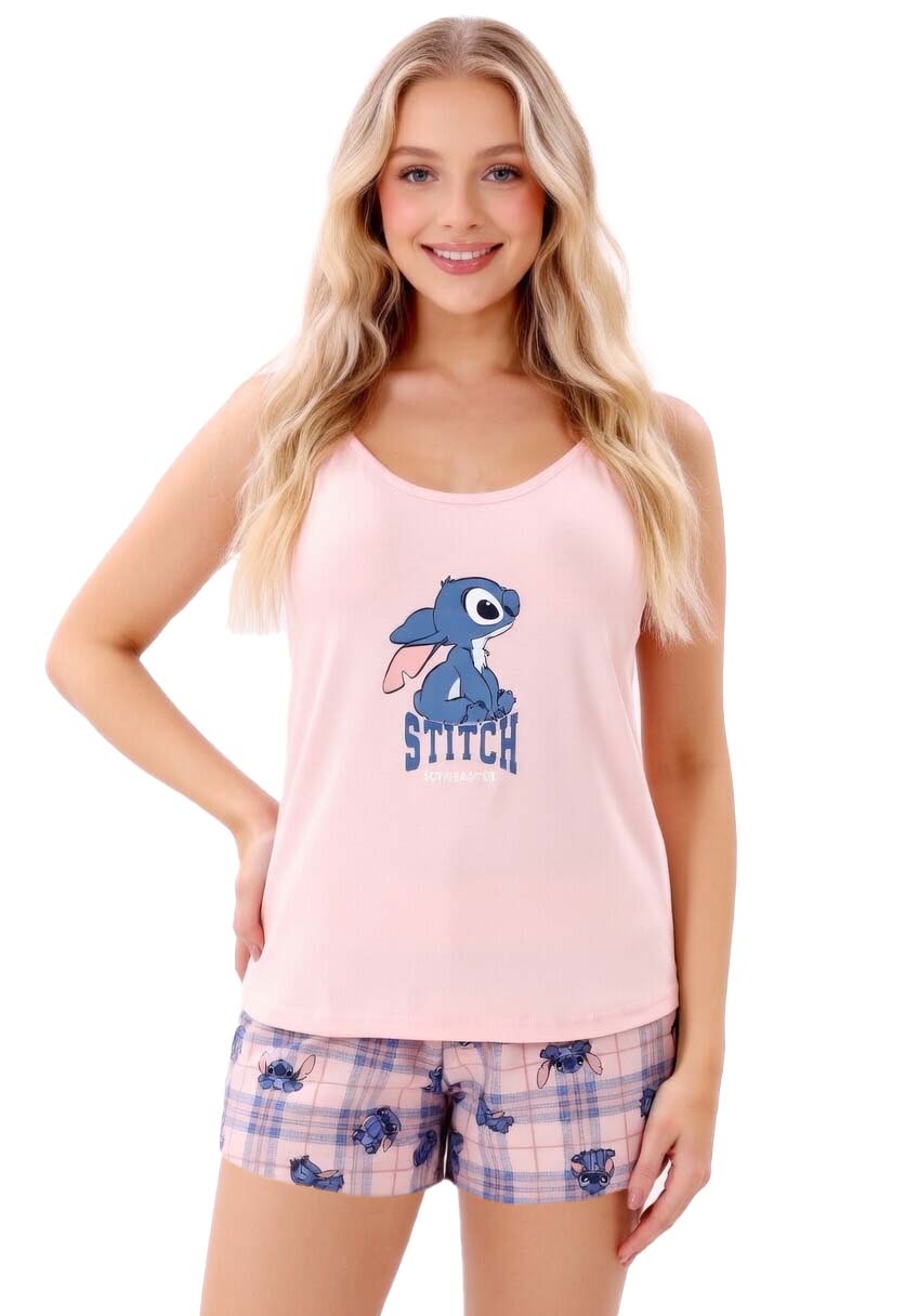 L214 STITCH BLUE & PINK SHORTS PAJAMA SET